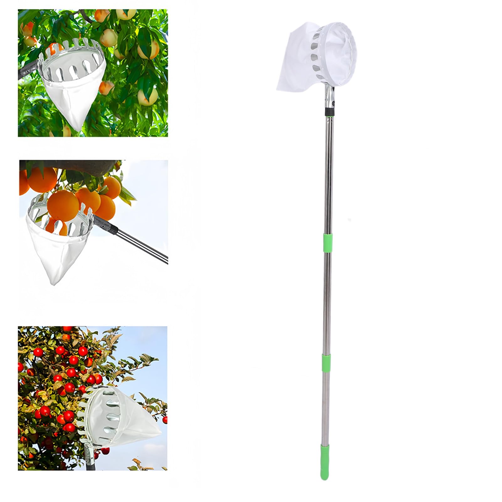 Asixxsix Asta Raccoglifrutta con Cestello, Raccoglifrutta Regolabile da 13,8 Piedi con Grande Cestello in Tessuto Non Tessuto e 10 Aste in Acciaio Inossidabile Raccoglifrutta Portatile