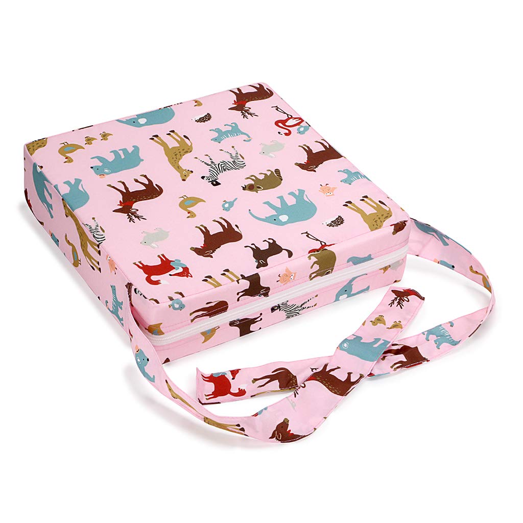 BTSKY Baby Toddler Kid Infant Dismountable Adjustable Washable Booster Seat with Straps Dining Chair Chair Pads Chair Increasing Cushion Travel Storage (Pink+ Animal)
