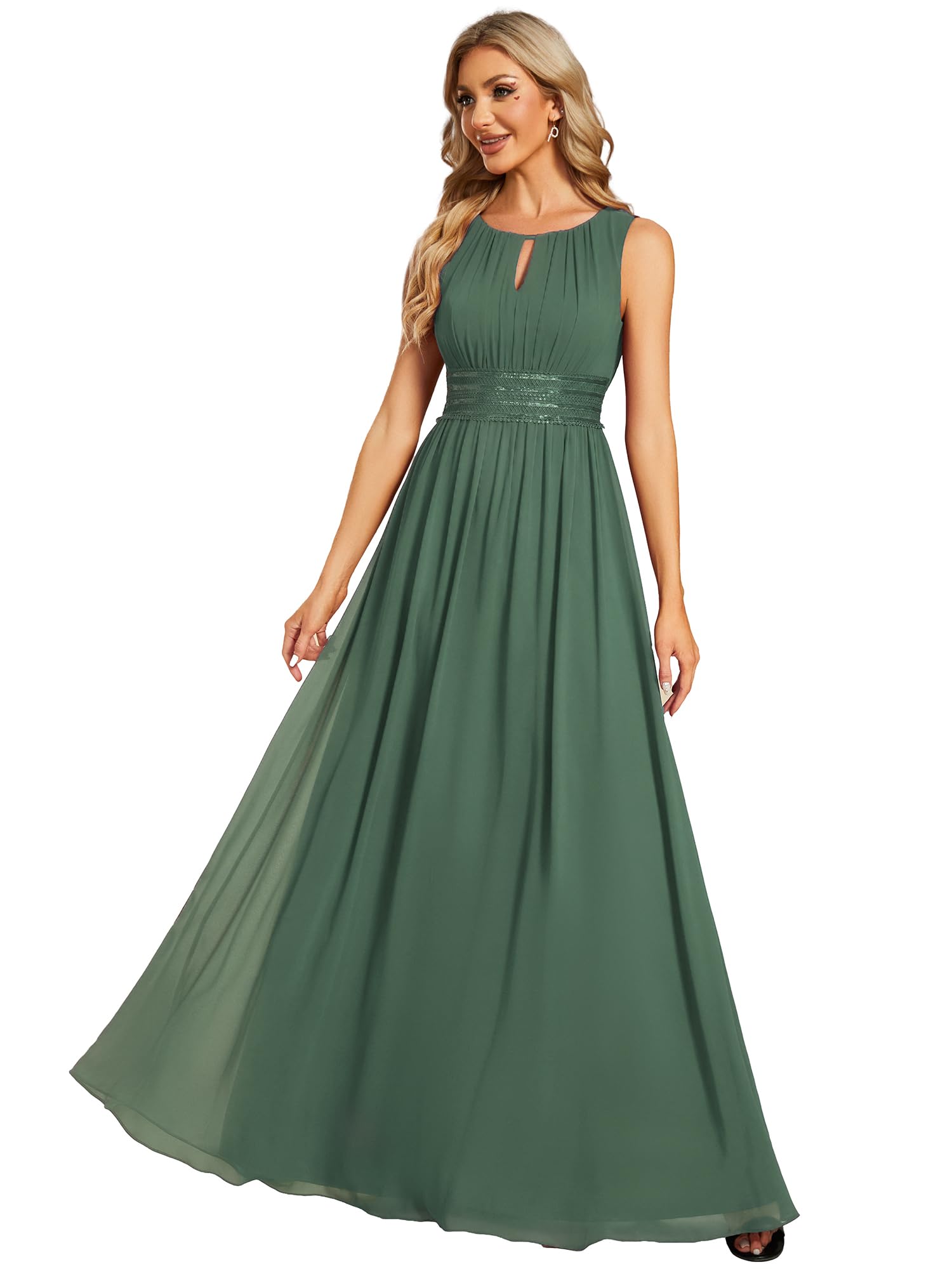 Ever-Pretty Abendkleid Lang Elegant für Hochzeitsgäste Ärmelloses Ballkleid mit Halterneck Eukalyptus Grün 54