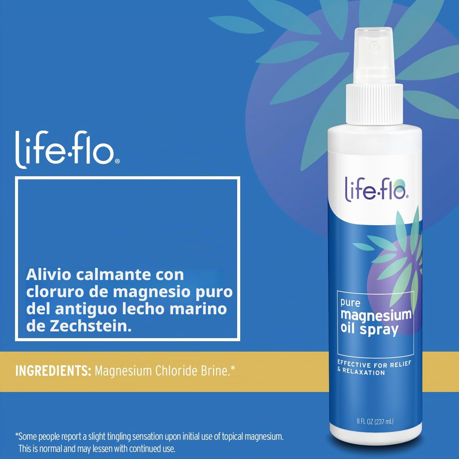 Life-Flo Aceite de magnesio puro | Spray de cloruro de magnesio 100% puro del fondo marino de Zechstein antiguo | para relajar y rejuvenecer músculos y articulaciones | 8 onzas