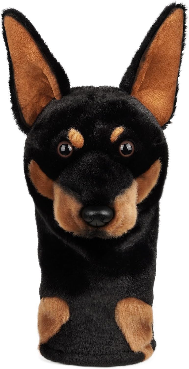 Craftsman Golf Doberman Golf Driver Headcover, Plush Dog Head Cover for 460cc Driver, Realistic Animal Design, Soft & Durable Golf Club Protector Gift