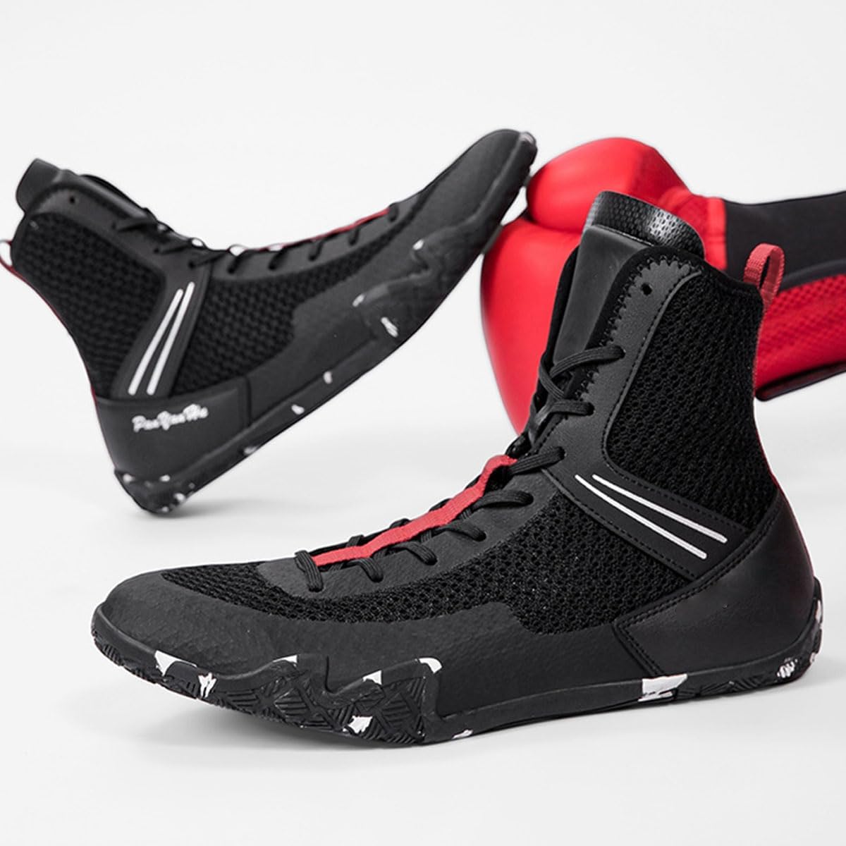 Men Wrestling Shoes, High Top Fitness Boxing Powerlifting Boots, Lightweight Breathable Comfortable Combat Training Boots