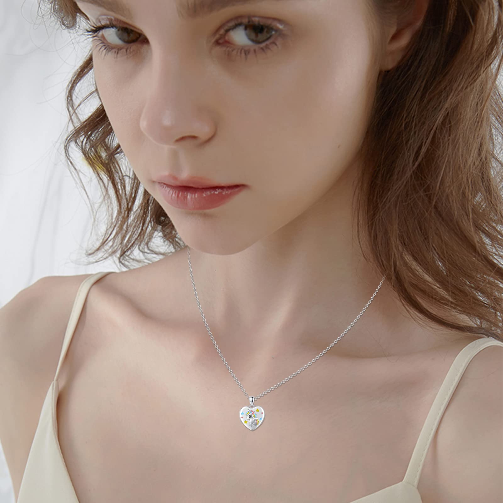 OHAYOO Einhorn Kette mit Bild 925 Sterling Silber Einhorn AnhäNger Medallion Zum Öffnen mit Bild Schmuck Geschenke für Frauen MäDchen Kinder