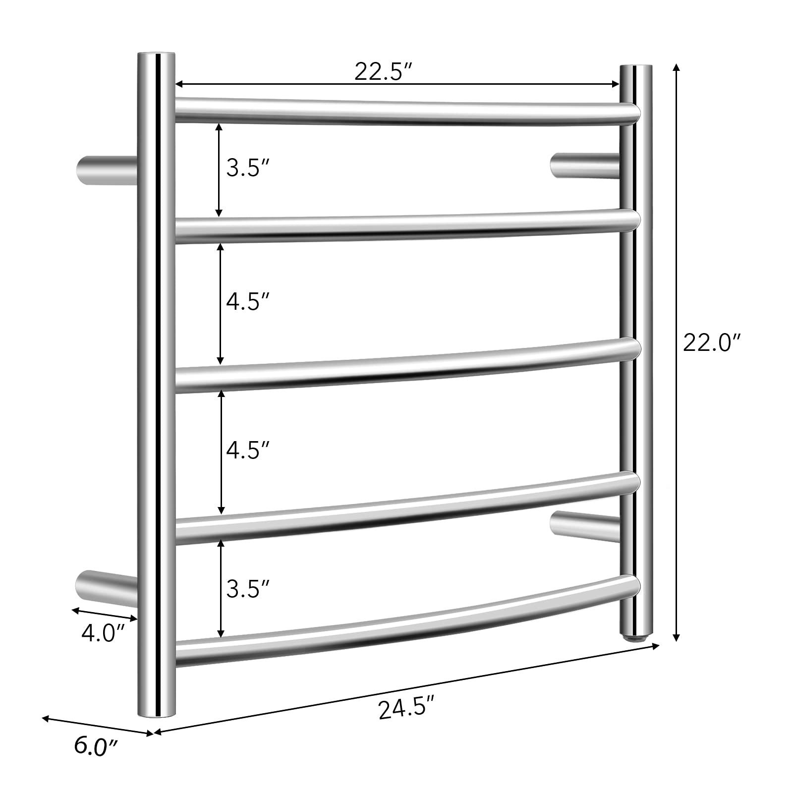 Tangkula Towel Warmer, Wall Mounted Curved Towel Drying Rack, Electric  Heated 5 Bars Towel Warmer Rack, Polished 304 Stainless Steel Plug-in  Heated Towel Rack for Bathroom, 24.5”L x 6”W x 22”H :