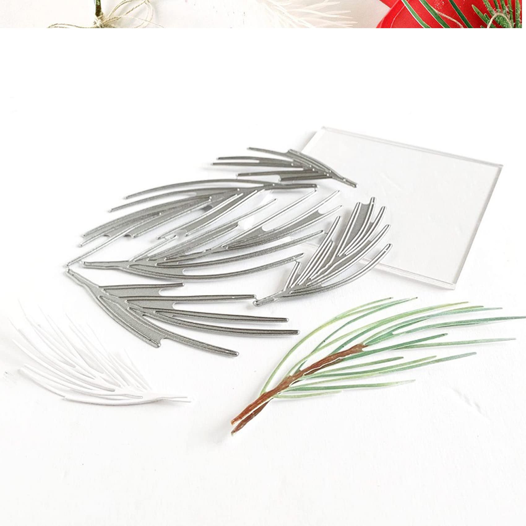 5pcs Pine Branch Leaf Metal Die Cuts – Christmas Craft Dies For Scrapbooking, Card Making, And DIY Paper Projects - View #3