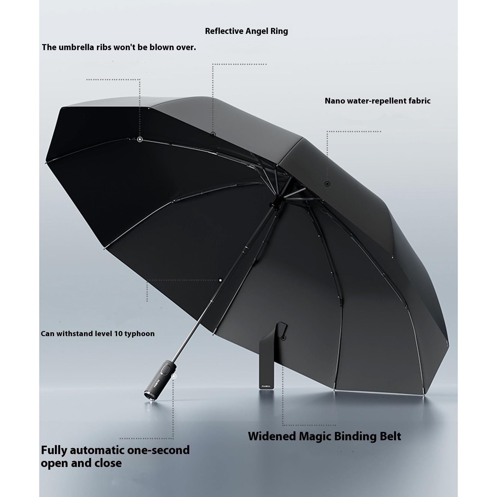 Parapluie de voyage 41.7/45.6 pouces, parapluie pliant automatique pour femmes et hommes, 10 nervures, parapluies portables et automatiques coupe-vent pour la pluie, protection UV UPF 50+