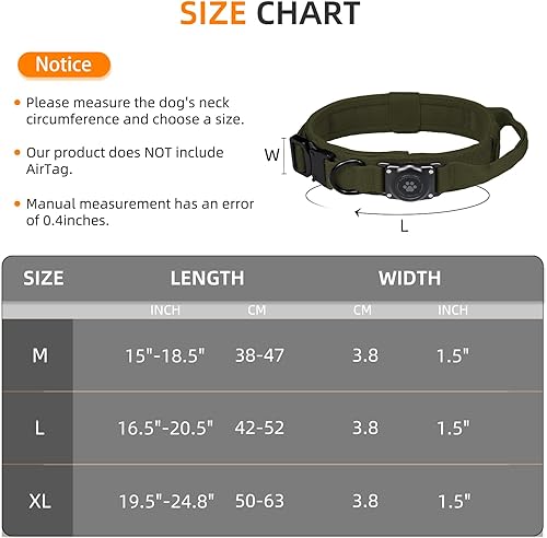 Miniatura 6 de Collar táctico para perro con AirTag, 100% impermeable, collares para perro Apple Air Tag integrados con soporte rígido de PC para AirTag, collar