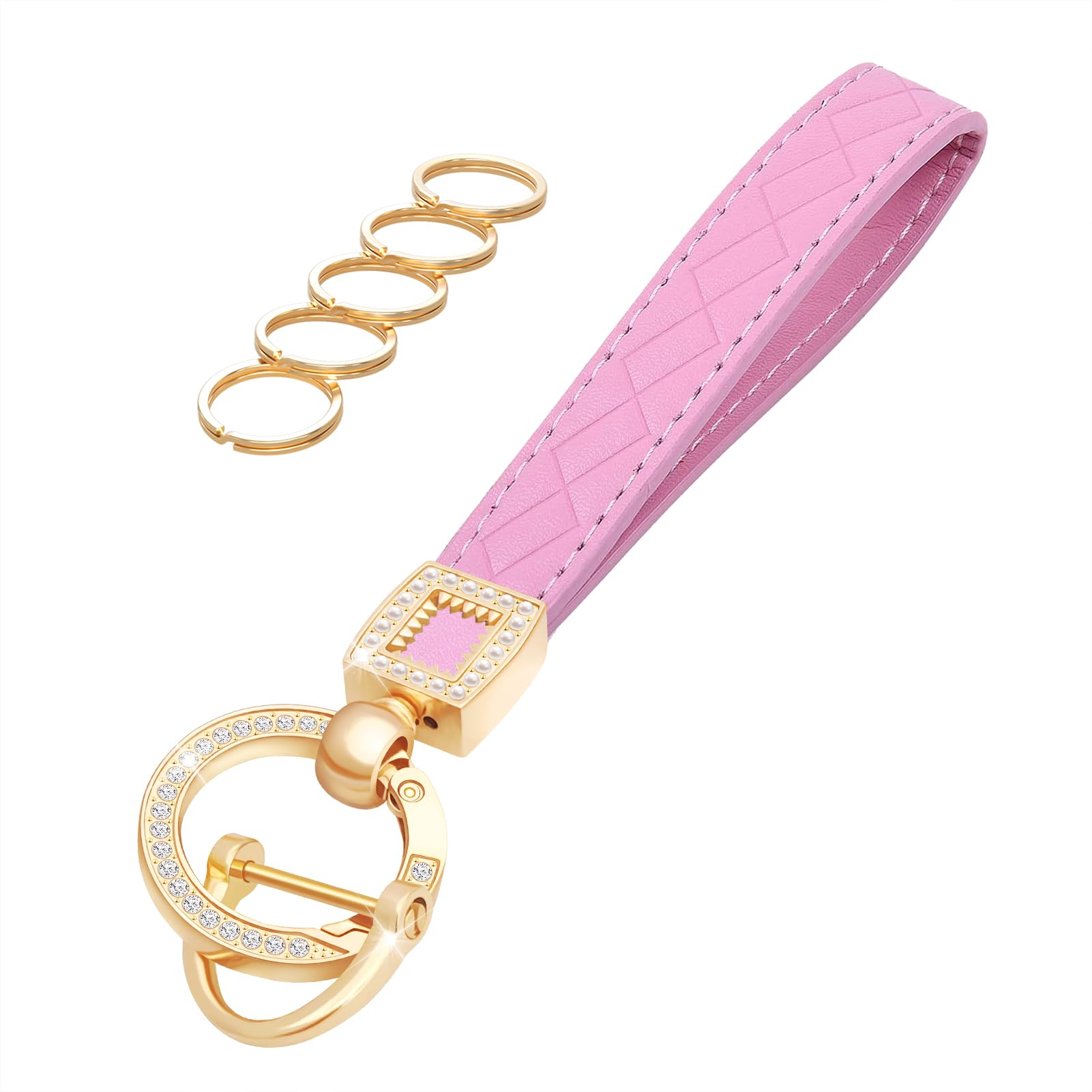 OHKYOOTMicrofiber Leather Wristlet Keychain,Wrist Keychain Car Key Chain with 5 Key Ring and Anti-Lost D Ring