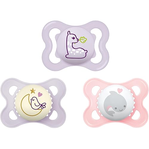 MAM Variety Pack Baby Pacifier, Includes 3 Types of Pacifiers, Nipple Shape Helps Promote Healthy Oral Development, 3 Pack, 0-6 Months, Girl
