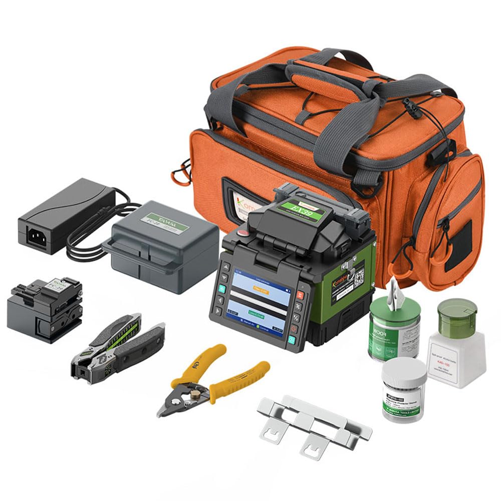 Optical Fusion Splicer EX39 FTTH - Kit de máquina de empalmar de fibra de fusión de 8s de calentamiento rápido de 18s con cuchilla de fibra FC-20