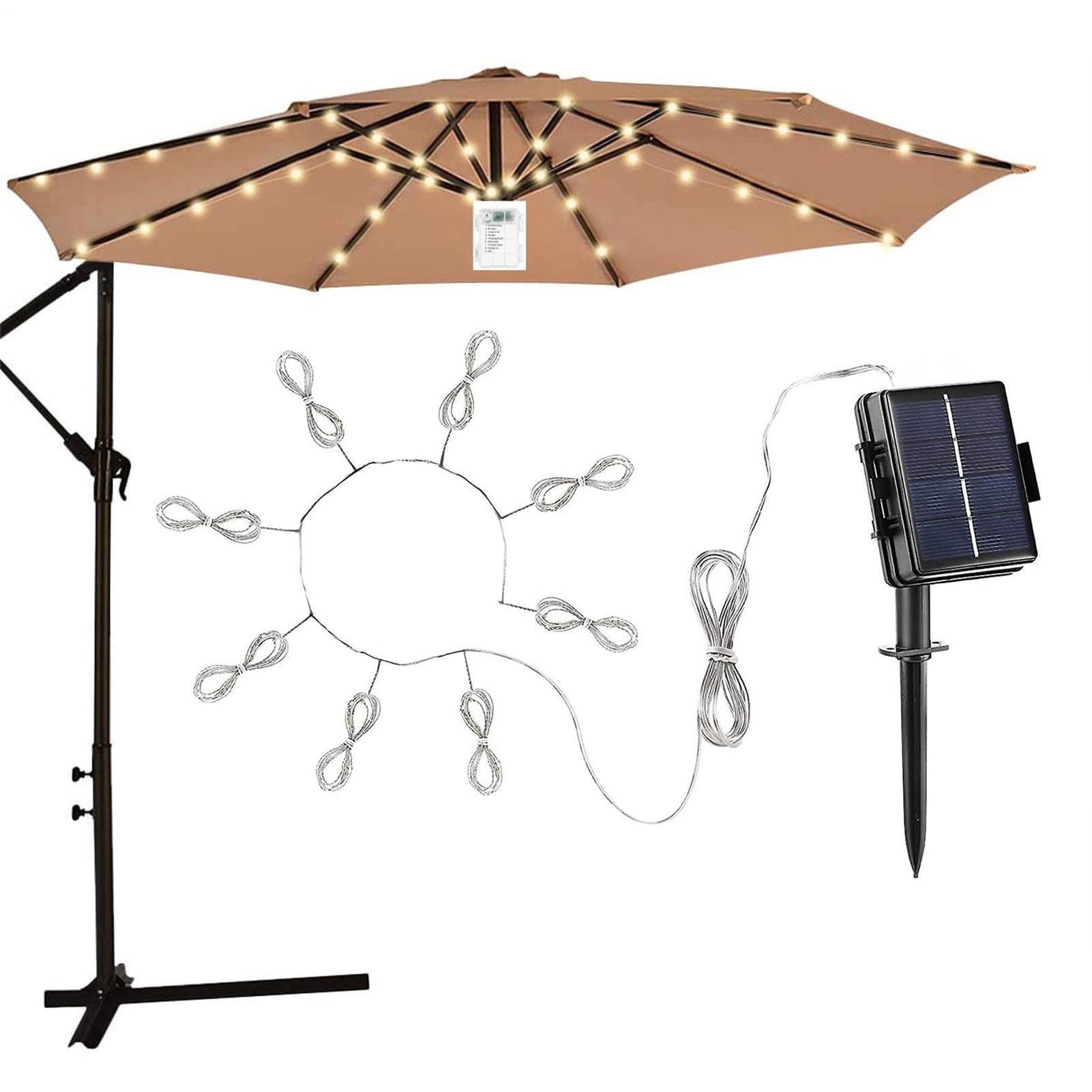 Solar Umbrella Lights, Solar Lights for Outdoor, with 8 Brightness Modes Waterproof LED Lights for Patio Umbrellas Camping Tents