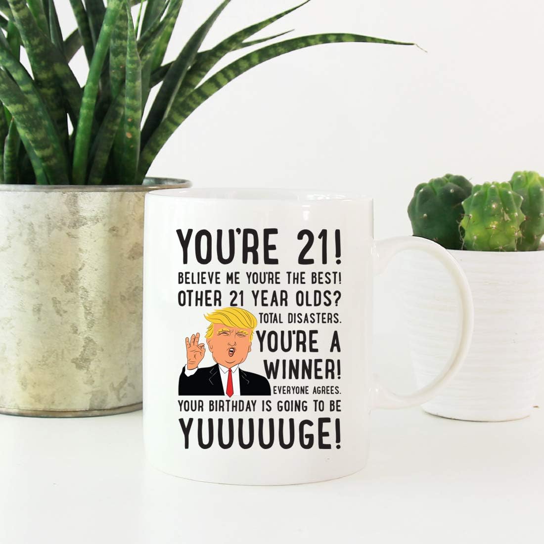 TOP оƒƒERS Andaz Press Funny President Donald Trump 11oz. Coffee Mug Birthday Gag Gift, You're 21! Yuuuuge Birthday, 1-Pack, 21st Birthday Present Ideas For Him Her Family Coworker Friend