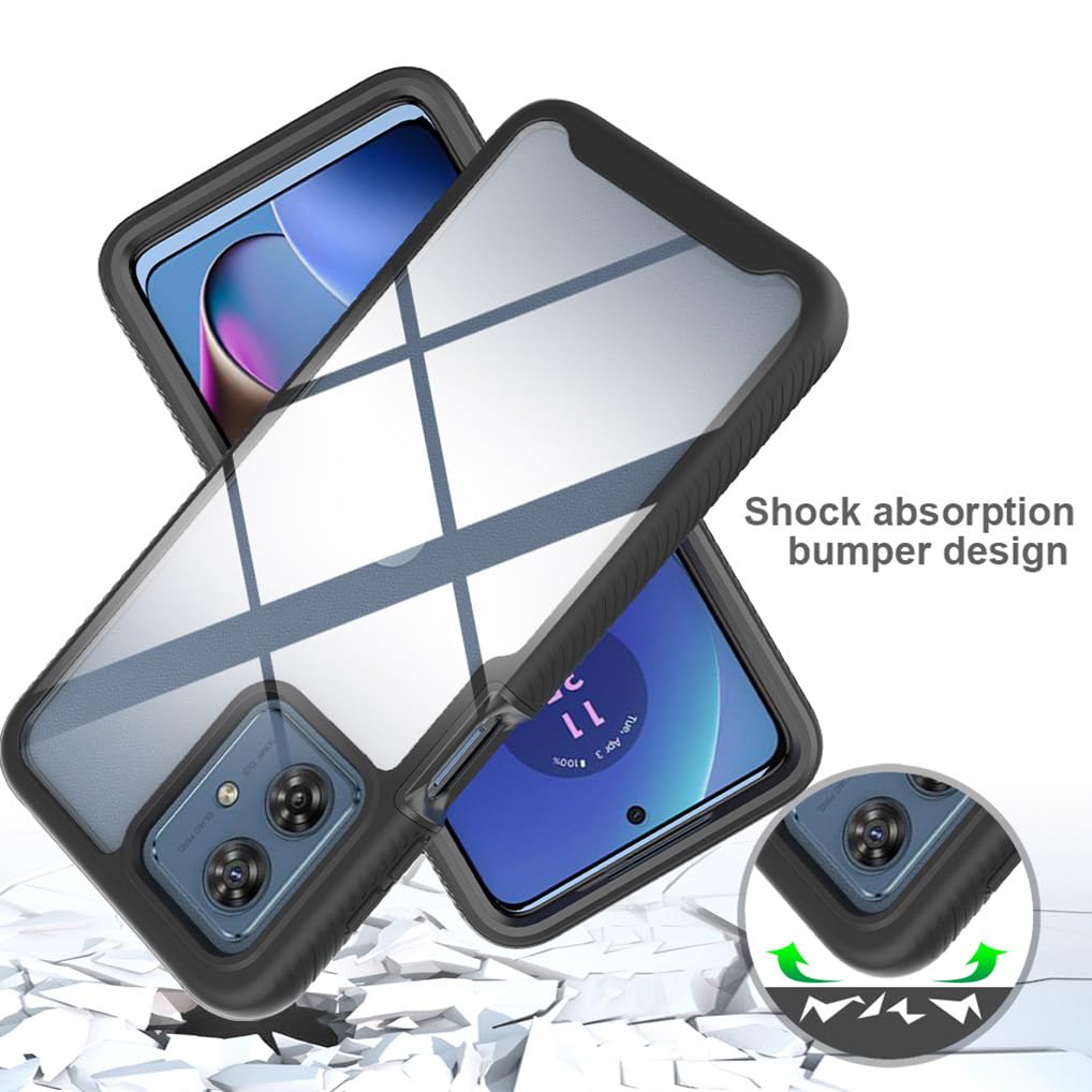 SEAHAI Trasparente Cover per Motorola Moto G54 5G, [Protezione Schermo Integrata] Rugged Custodia Full Body Antiurto Rigida PC + TPU Sottile Bumper Silicone Case - Nero