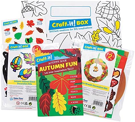 Baker Ross CBS009 Craft-it Box Halloween Kids Arts and Crafts Pack - Two Fun Creative Kits, Stickers and an Activity Book for Boys and Girls, Craft-it Box Dinosaur
