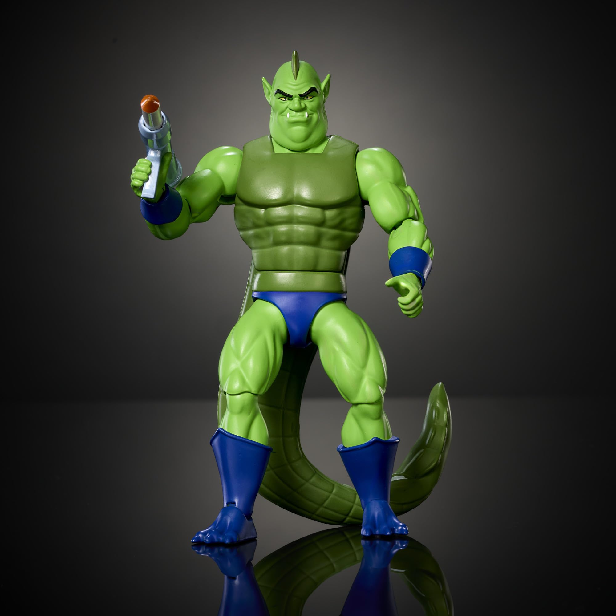 Masters of the Universe Origins - Whiplash Cartoon Collection, action figure cattivo con coda dalla serie MOTU anni '80 con lanciarazzi incluso, giocattolo da collezione, 6+ anni, JBM95
