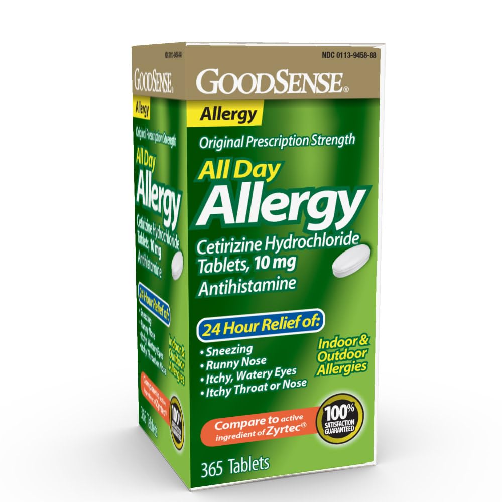 GoodSense 24 Hour Allergy Relief, Cetirizine Hydrochloride Tablets, 10 mg, Antihistamine