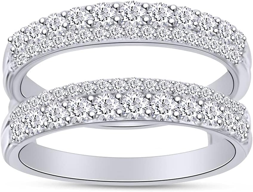 AFFY 1.00 Carat (ctw) Round Cubic Zirconia Anniversary Wedding Band Enhancer Guard Double Ring in 14K Gold Over Sterling Silver for Women