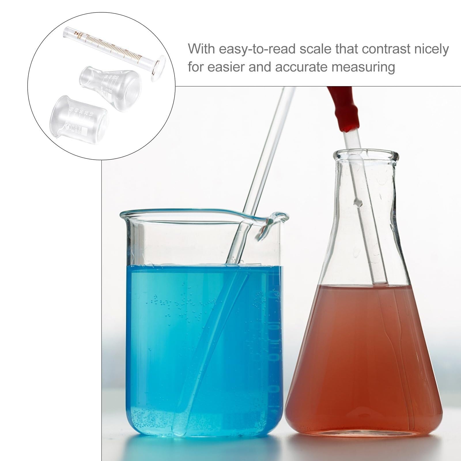Konische Glaskolben, 3-teiliges Laborglas-Set – 50 ml Messbecher, Erlenmeyerkolben, 10 Messzylinder