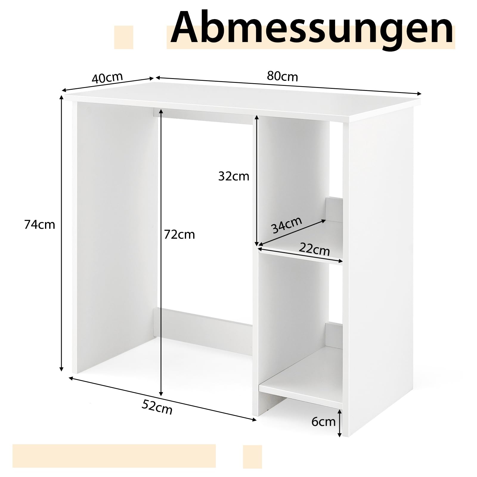 COSTWAY Kleiner Schreibtisch, Computertisch mit 2 Fächern, PC-Tisch, Bürotisch für kleine Räume, weiß, 80 x 40 x 74 cm
