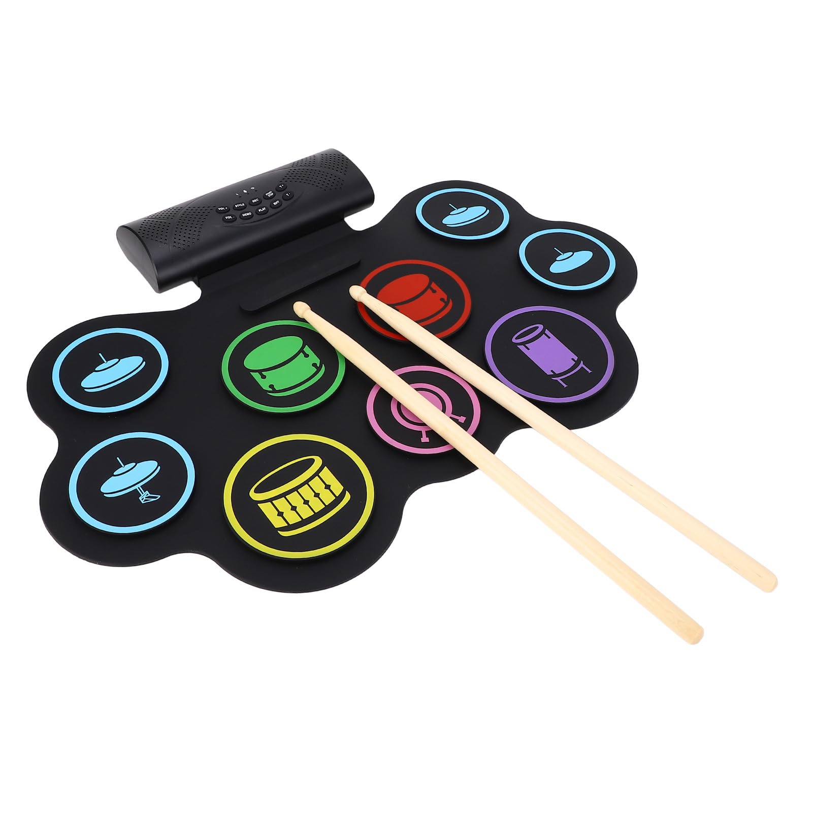 Electronic Drum Set, 9 Pads Electric Drum Set with Bluetooth MIDI Function, Portable Roll Up Drum Pad Built in Speakers Headphone Port, for Kids Beginners