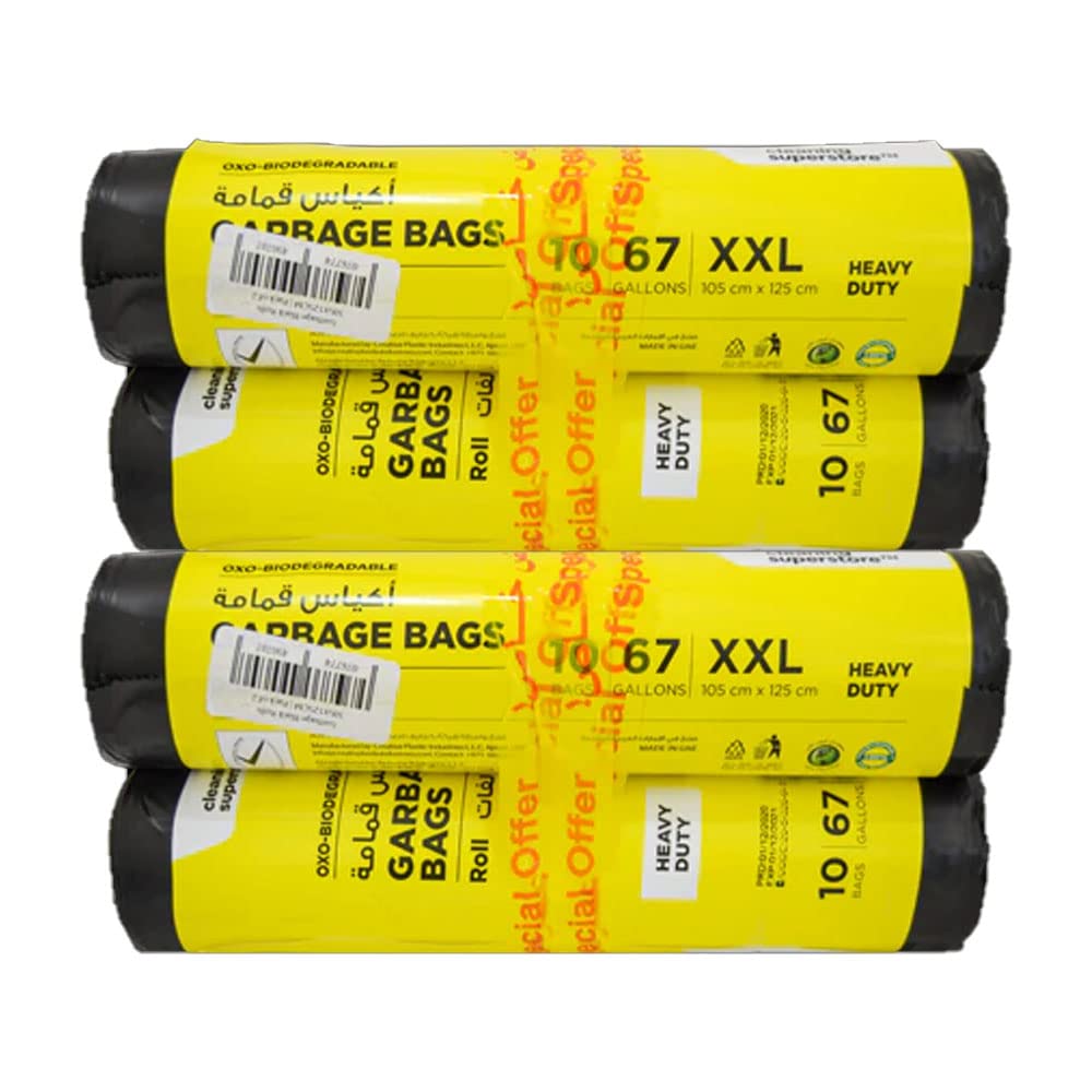 Cleany GenieCleany Genie Cleaning Superstore Multi-Purpose Roll Garbage Bags, 67gallons, 105x125cm, 40 Bags, Black (Pack of 4)