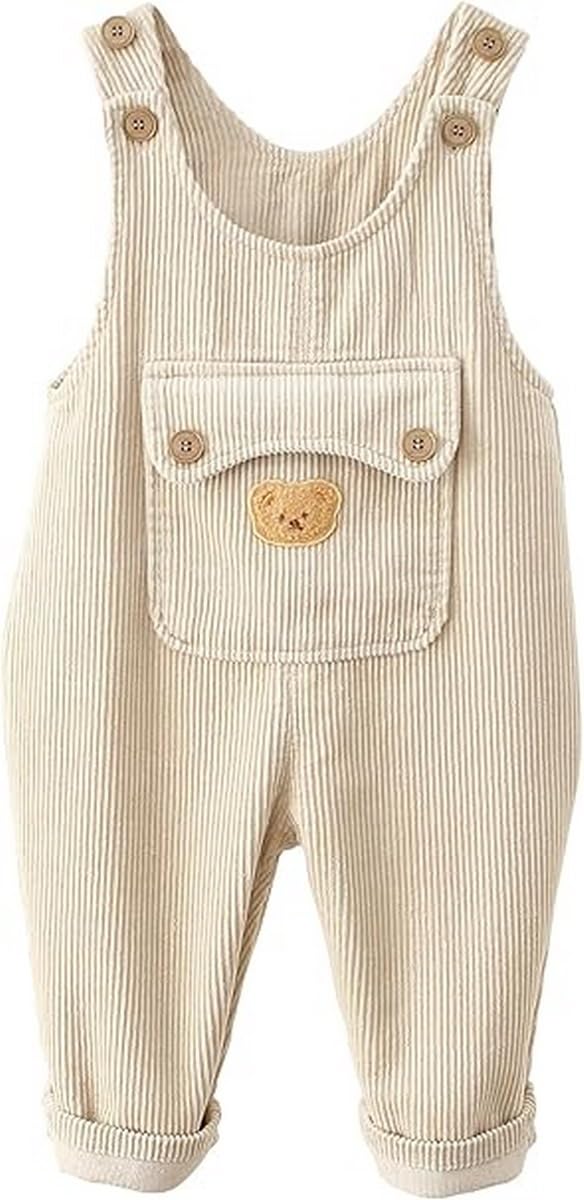 Salopette Bambini Bimba in Velluto a Coste Tuta Pantaloni Bambini Unisex con Bottoni Bretelle Comodo Cotone Pagliaccetto Senza Maniche con Motivo dell Orso