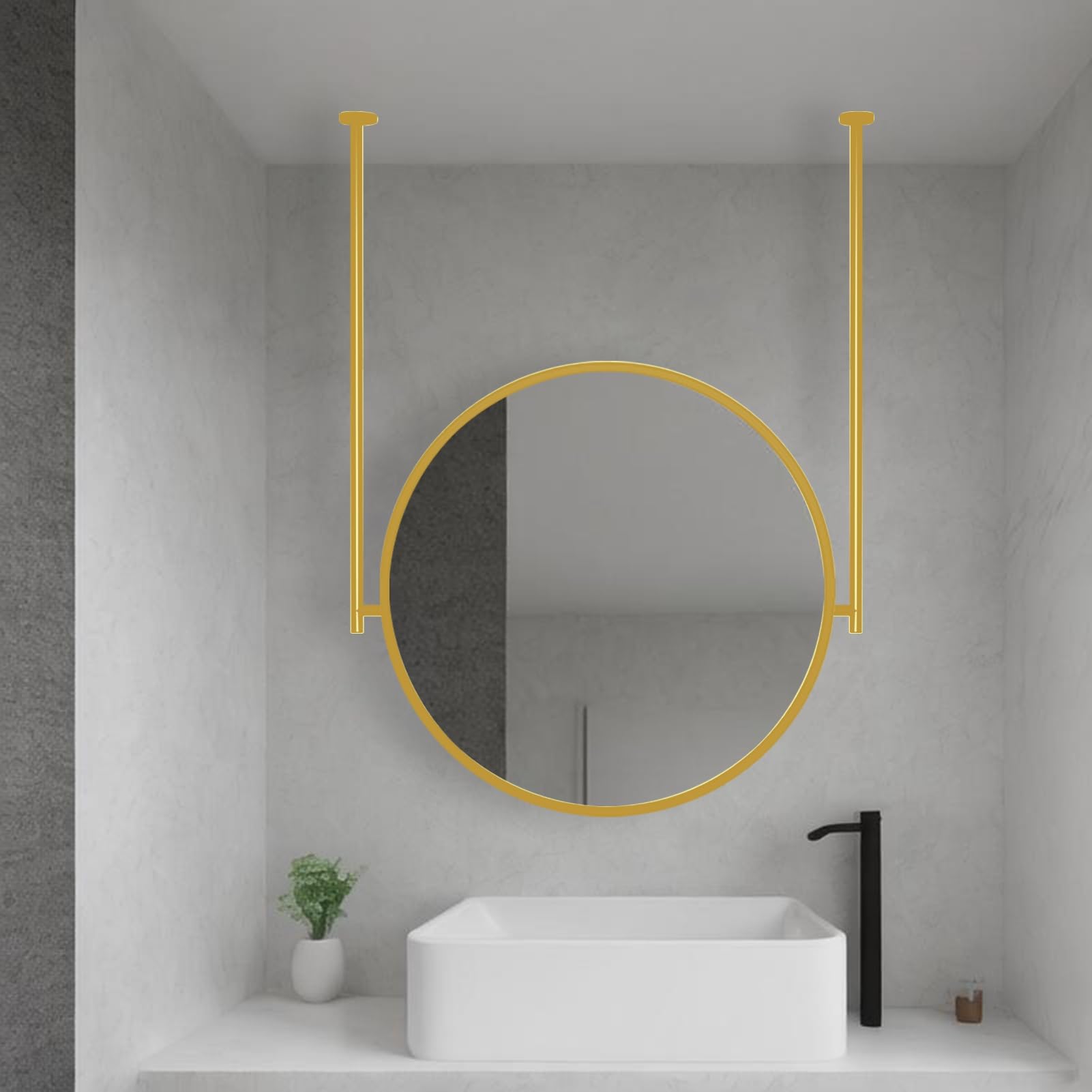 FGXHHS Hanging Mirror with Metal Frame, Round Wall-Mounted Mirrors for Home Dressing Table, Bathroom, Living Room, Customizable Boom -Gold(Diameter-70CM/27.6INCH)