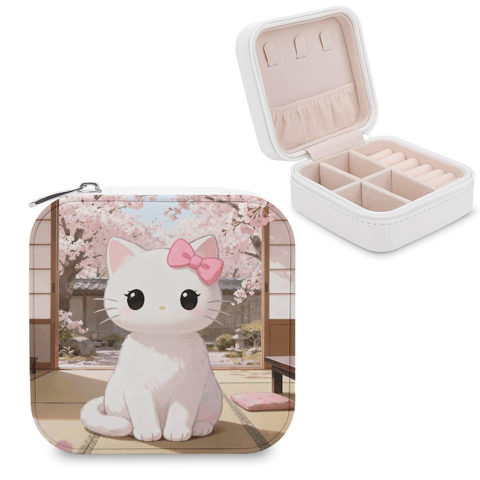FekiLoot Cat Jewelry Box Exquisite Jewelry Organizer Silver Gold Trinket Storage Case Multi Compartments Cute Earrings Ring Necklace Holder For Woman Household Gift