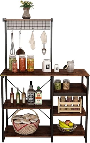 YQ JENMW Estante para microondas con 4 ganchos, estante de almacenamiento de cocina, estantes de cocina, barra de café, estante de cocina