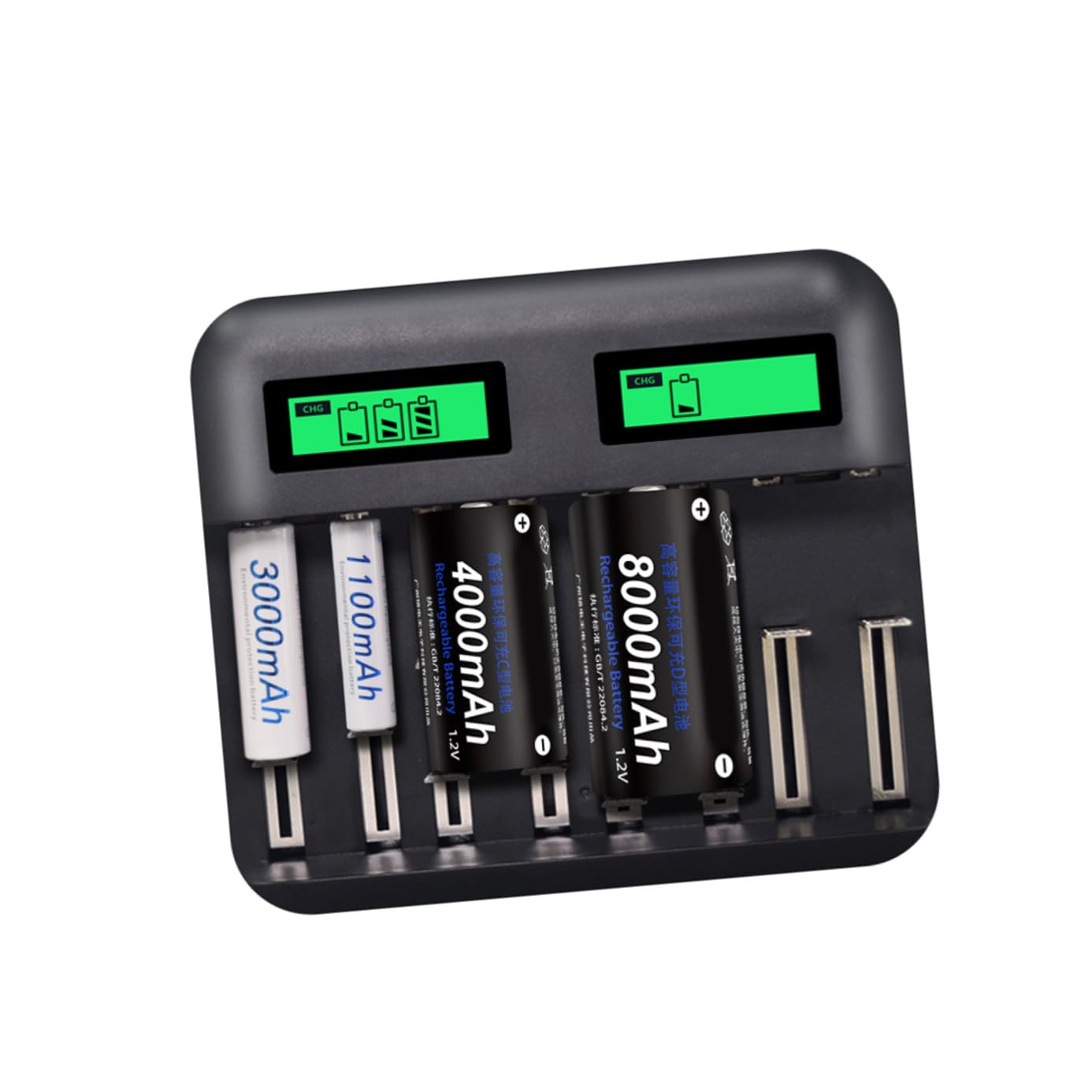 LABRIMP Cargador Inteligente de Pilas Recargables con Pantalla LCD Ranuras Independientes para Baterías AA AAA y C Protección Múltiple y Conexión USB Portátil