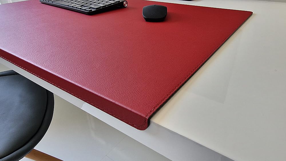 Gewinkelte Schreibtischunterlage mit Kantenschutz sanft lux Leder 70 x 47 Rot