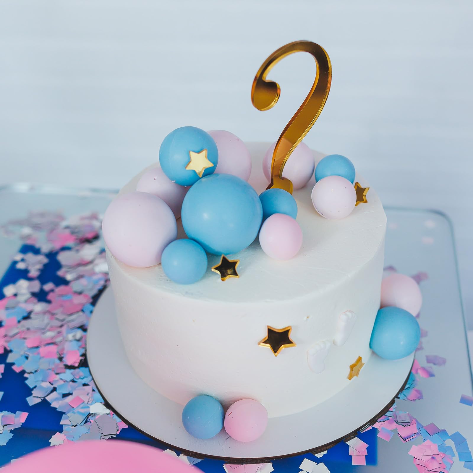 50 Glittery Foam Ball Cake Toppers Mix Of Sizes Colors (Baby