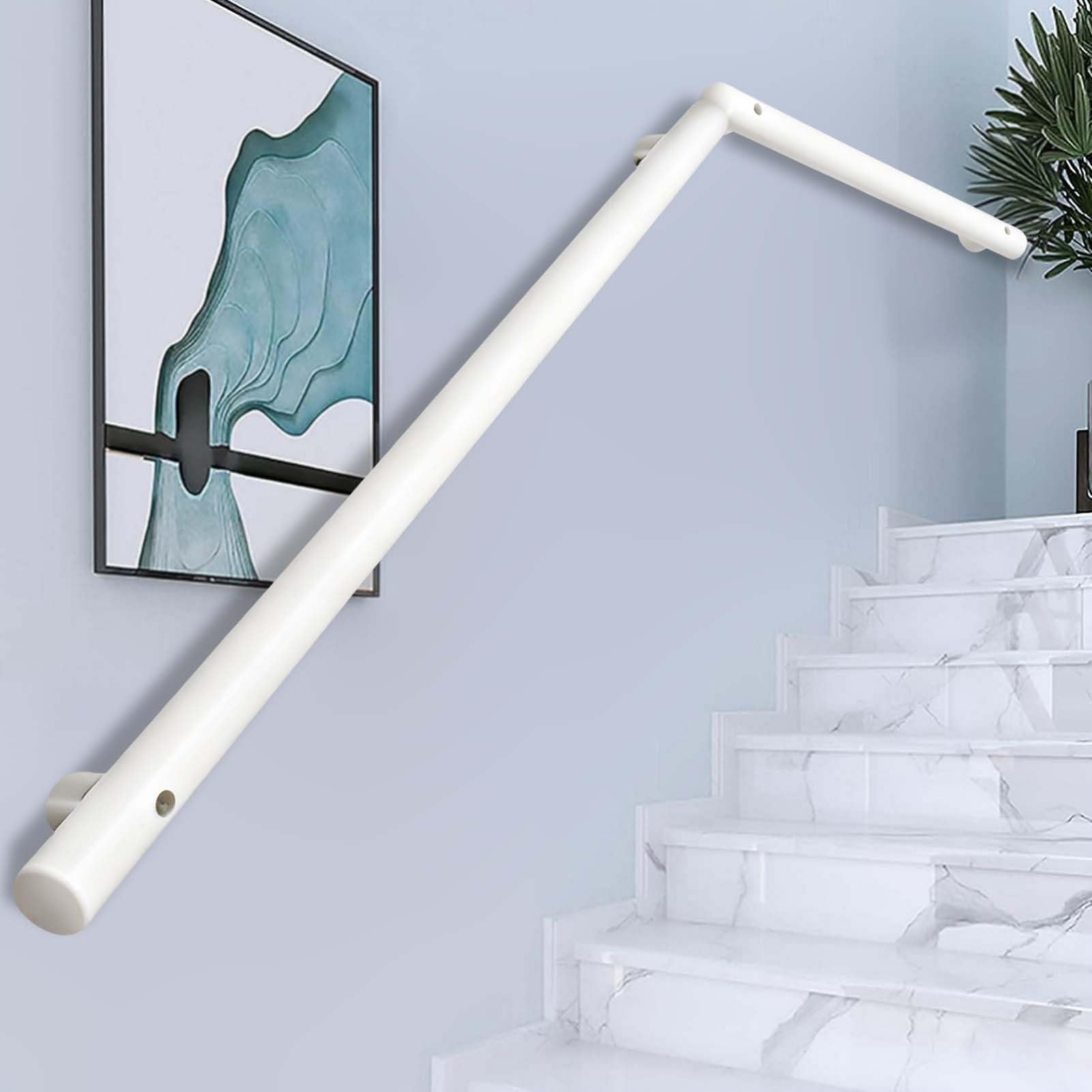 Fkxsxaz White Staircase Handrails, Industrial Pipe Stair Railing Safety Grab Bar, Indoor Outdoor Wall Mounted Stairs Banister Handrail - Complete Kit(19Ft/570Cm)