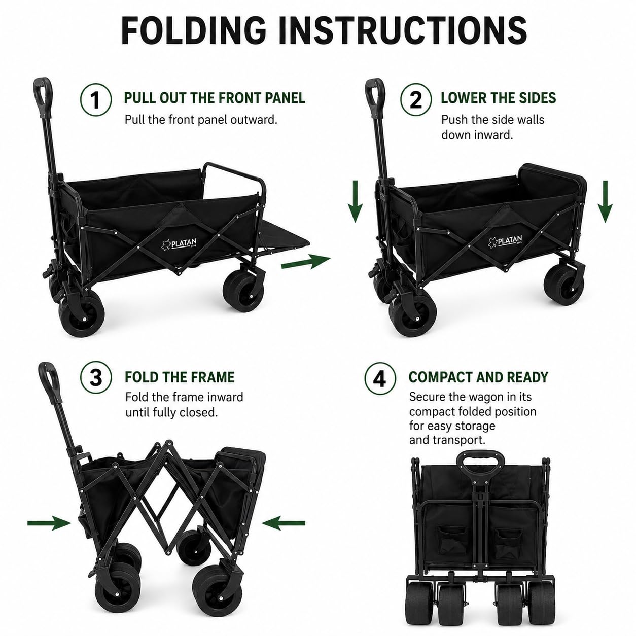 Bollerwagen 120L XXL Klappbar Geländereifen mit Hecktür | Strand- & Gartenwagen, 120 kg Tragkraft, klappbar, höhenverstellbarer Griff, Vorderräder 360° schwenkbar & bremsbar