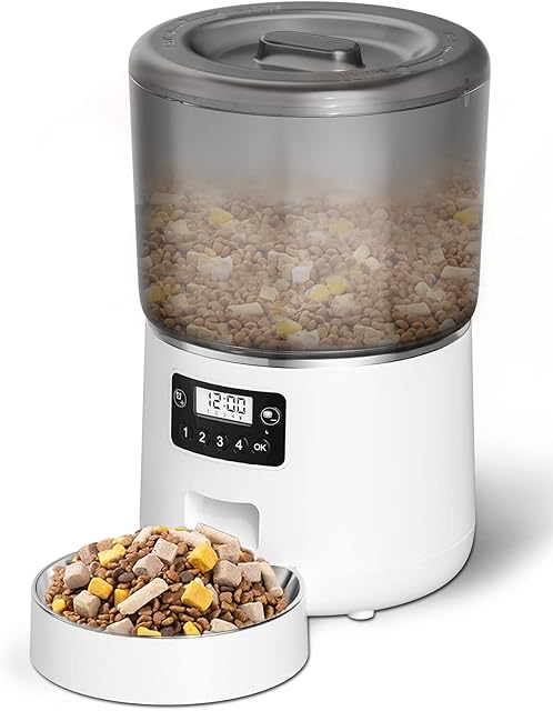 Petnimal Automatic Cat Feeder, 4L Cat Feeder Automatic with Timer, Push-drain Design, Meals&Portion Settings, Dual Power Supply, Removable Stainless Stain Bowl, Automatic Feeders for Cats, Dogs, Pet