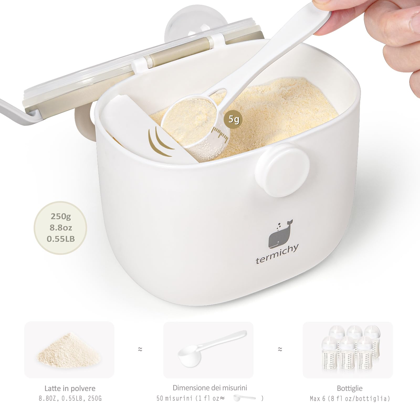 Termichy Dispenser per il latte in polvere, 250g Dispenser di Polvere Formula, portatile contenitoredi latte in polvere per neonati(cachi, 1 pezzo)