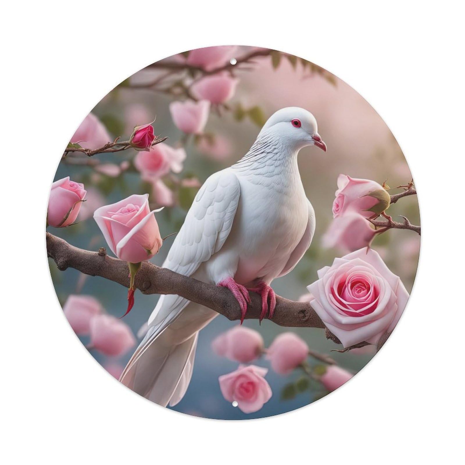 Animal Artwork Pigeon on The Branch Vintage Metal Tin Sign Plaque Wall Decor for Cafe, Club, Garden Round Metal Poster 8x8Inch