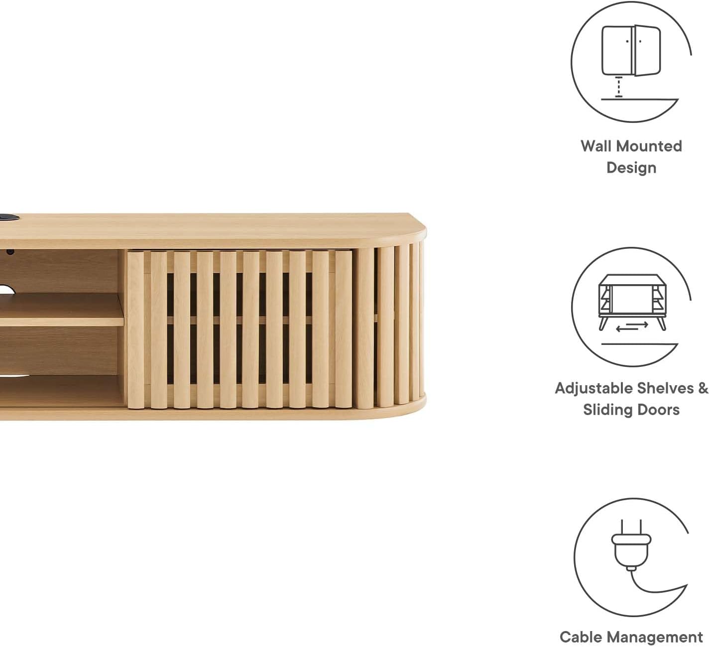 Modway Fortitude Wall-Mounted Wood TV Stand for TVs up to 70" in Oak