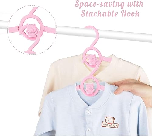Miniatura 7 de HGYZE Perchas para bebé para armario, 20 unidades, color rosa, para niños, perchas ajustables a granel de 11 a 14 pulgadas para recién nacidos,