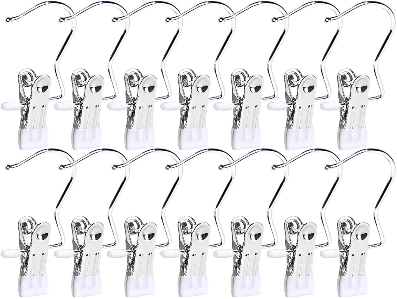 Frezon White 15 Pack Boot Hanger For Closet, Laundry Hooks With Clips, Multifunctional Hangers, Single Clip Space Saving For Jeans, Hats, Tall Boots, Towels (White)