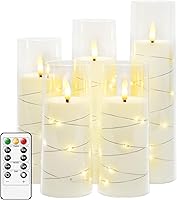Vista 15 de Velas LED sin llama con temporizador de 5 piezas, velas parpadeantes sin llama para ambiente romántico y decoración del hogar, carcasa acrílica