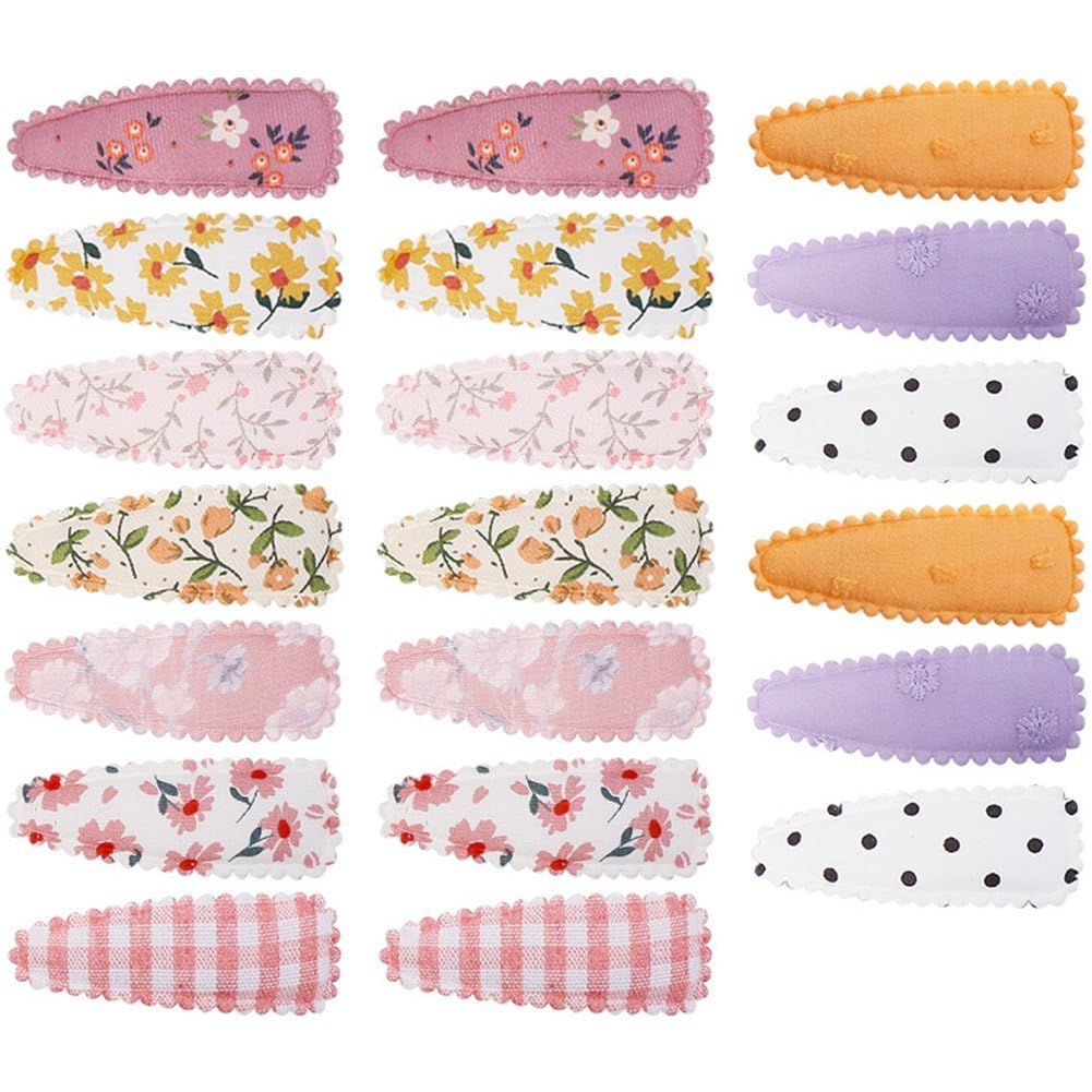 Fituenly 20pcs/set Girls Toddler Floral Print Hair Clips Cloth Non-slip Fabric Wrapped Metal Snap Hairpins Floral Design Hair Barrettes Accessories for Kids Baby Teens Girls Women