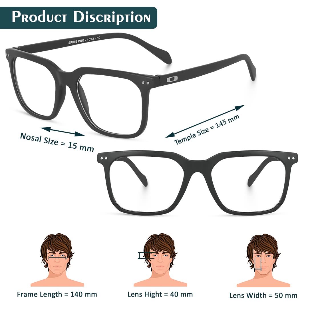 Eymen I Classic Non Prescription Clear Lens Glasses for Women Men Square Frame Eyeglasses Multiple Shades (Black) - Image 7 thumbnail