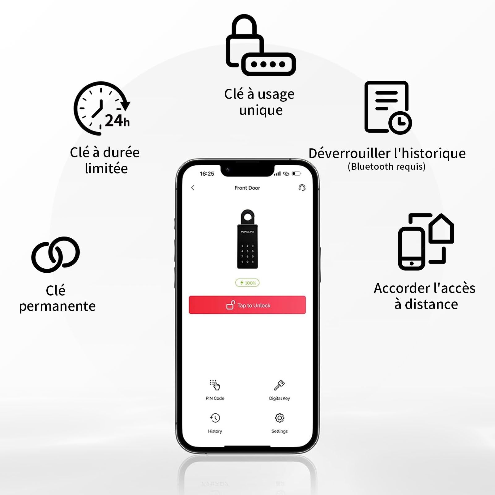 【Version Mise à Jour】Populife Smart Boite a Clef, Boite a Clefs Securisee Exterieur Sans Fil, Boite à Clé Électronique Bluetooth et Types de Codes Multiples, IP66 Étanche