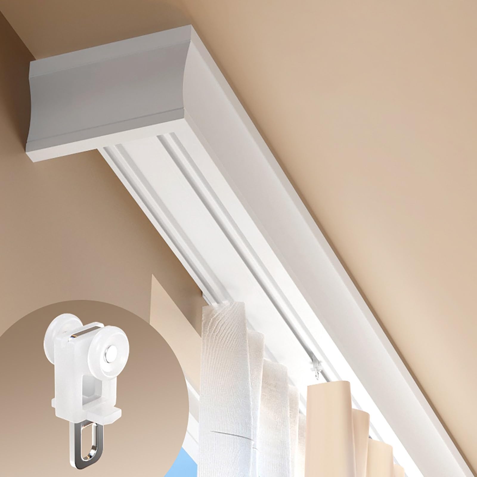 GTHTUHFD Heavy-Duty Double Row Ceiling Curtain Track System With Silent Pulley Easy Install Aluminum Alloy Curtain Rails For Bedroom Living Room Room Divider,White-2.3m(7.5ft)