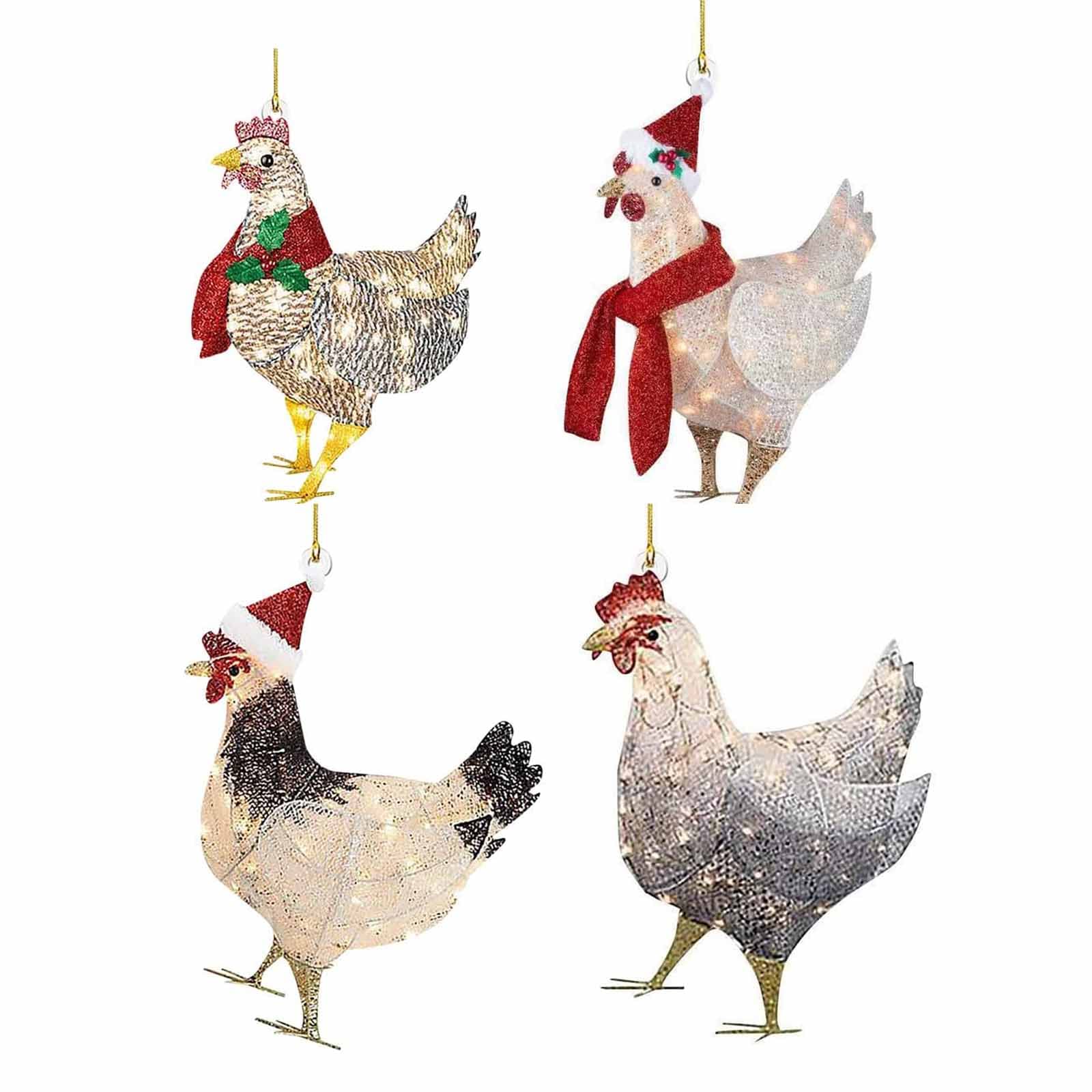 DIYFUN 2021 Christmas Light Up Scarf Chicken Ornaments, 2PCS Funny Acrylic Christmas Tree Decorations Christmas Ornament Creative Gifts for Family (4PCS)