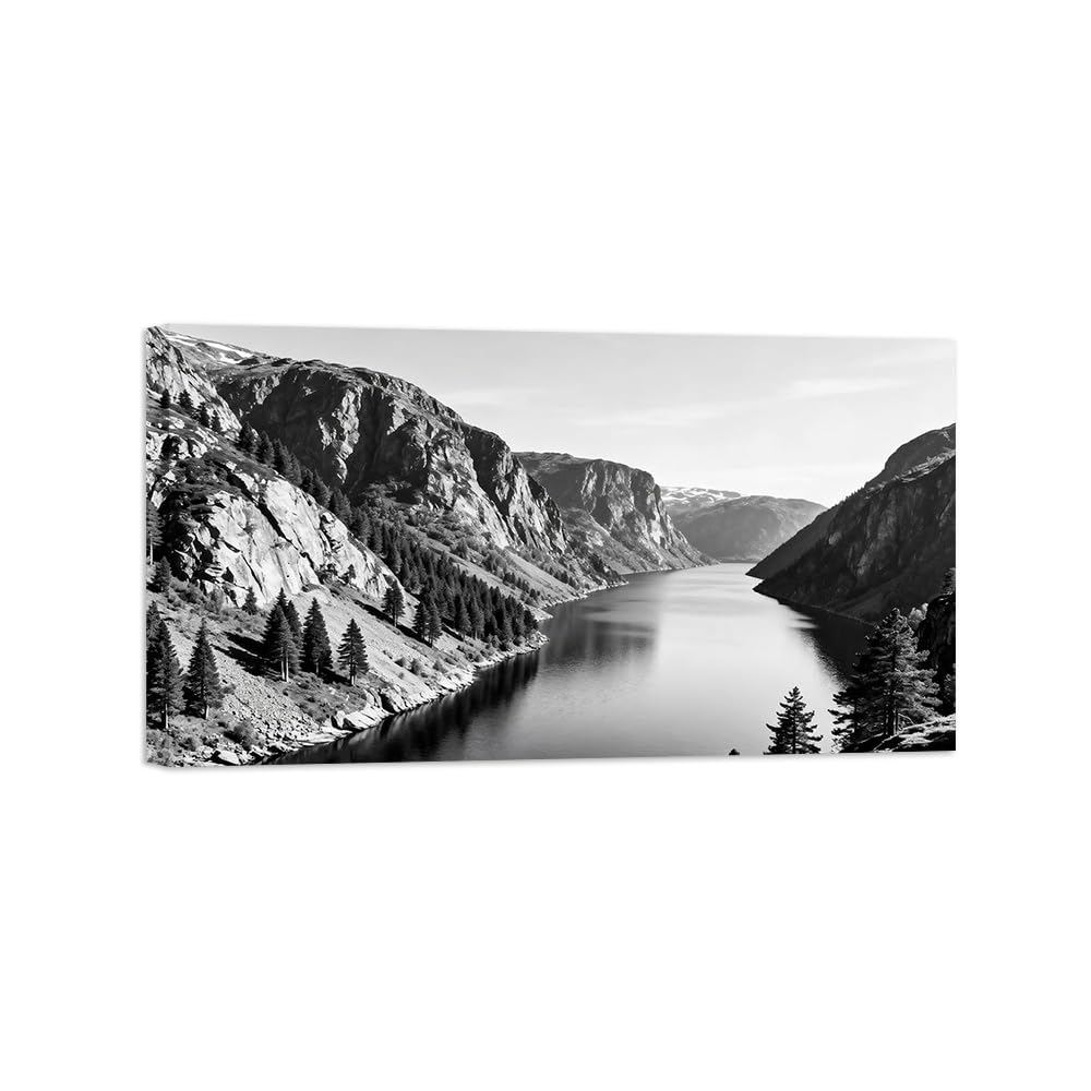 OZPWBVY River Mountain Black White Landscape Wall Art Prints 50x90cm Framed