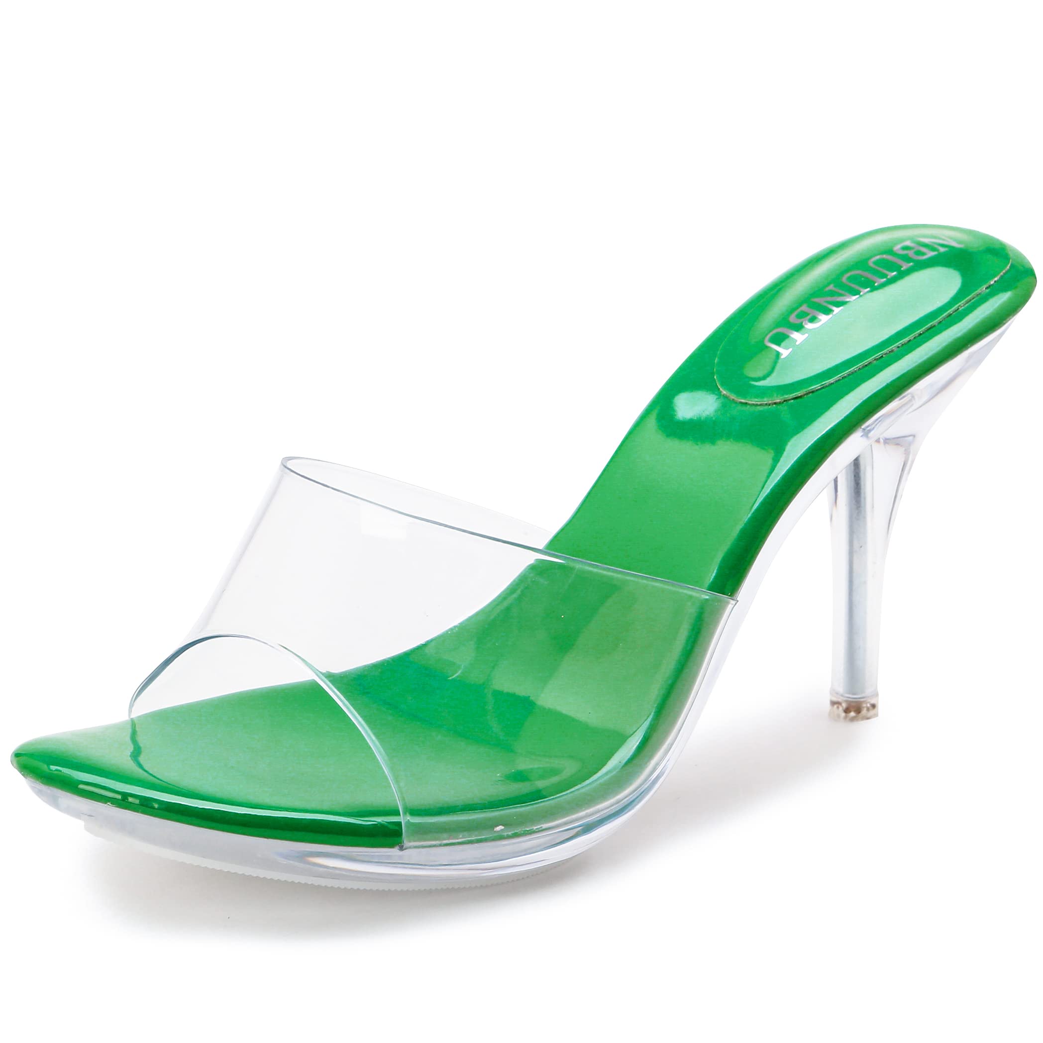 NBUUNBU Silver Clear Heels For Women Dress Shoes Transparent Strap Sexy Stilletos Heels Open Toe High Silver Heeled Sandals Pump Mules