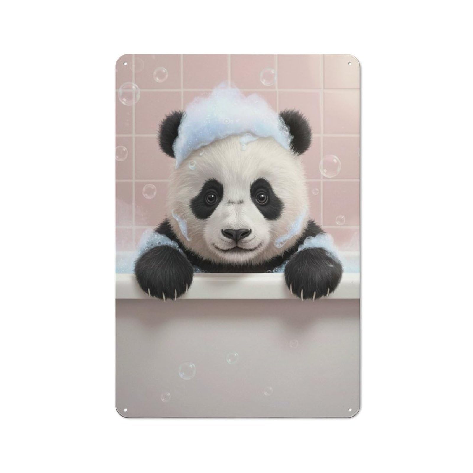 Junmoney Panda Bath Time Tin Wall Plaque 30X20cm, Rustic Farmhouse Wall Decor For Dining Room, Cafe, Entryway Or Family Room