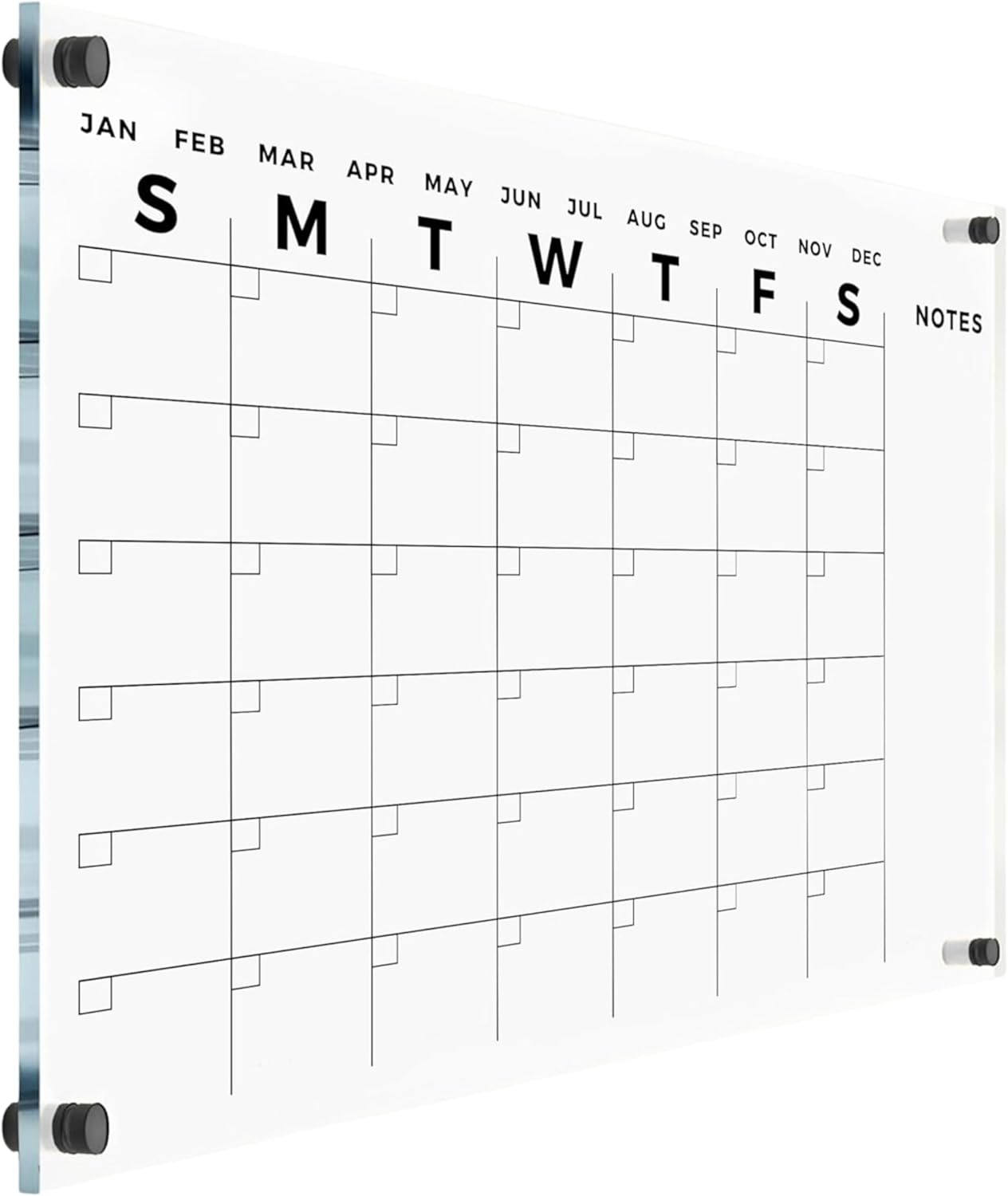 Acrylic Wall Premium Calendar with Black Hardware - Monthly and Weekly Board Family Planner - Dry Erase Calendar Family Calendar - Marker (Black Standoff, 40”x28” (XLarge))